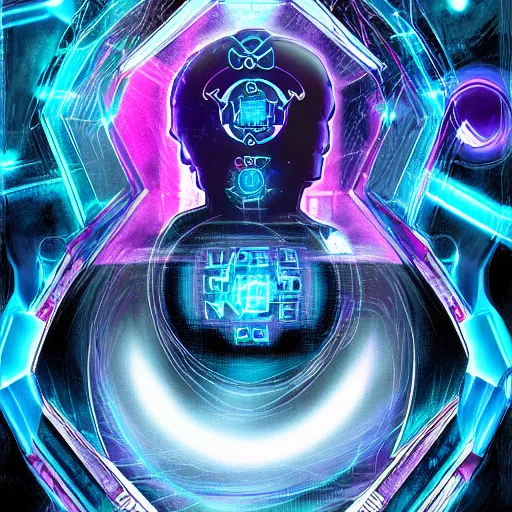 Prompt: Enigma, digital painting, card game illustration, Android Netrunner