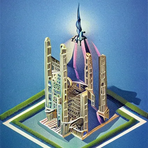 Image similar to isometric architectural art by salvador dali