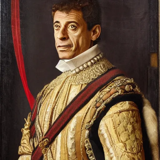 Prompt: renaissance portrait of Nicolas Sarkozy as a french king