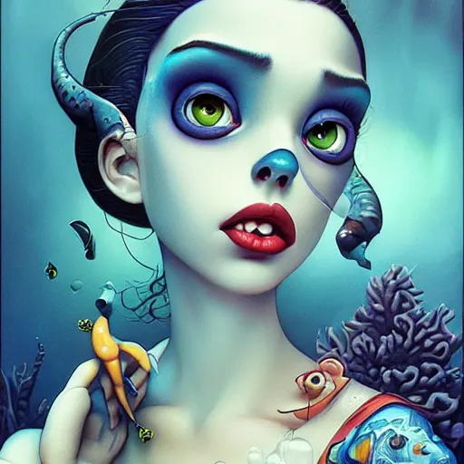 Image similar to Lofi aquatic portrait Pixar style by Joe Fenton and Stanley Artgerm and Tom Bagshaw and Tim Burton