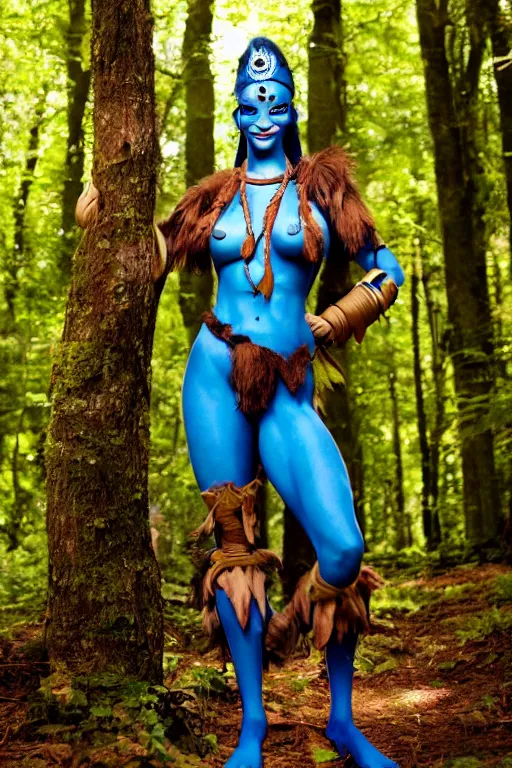Prompt: a german woman dressed as a blue-skinned female navi from avatar standing in a forest, high resolution film still, 8k, HDR colors, cosplay, outdoor lighting, high resolution photograph, photo by bruce weber