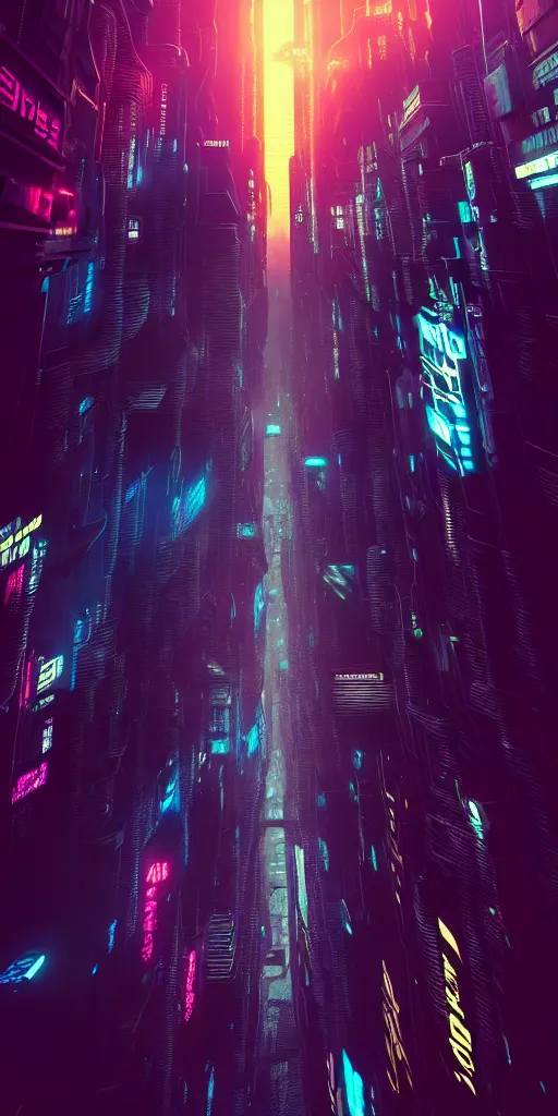 Image similar to epic cyberpunk cityscape : : blade runner, james guilleard, beeple, laurie greasley, dan mcpharlin : : ornate, dynamic, particulate, rich colors, intricate, elegant, highly detailed, centered, artstation, smooth, sharp focus, octane render, 3 d