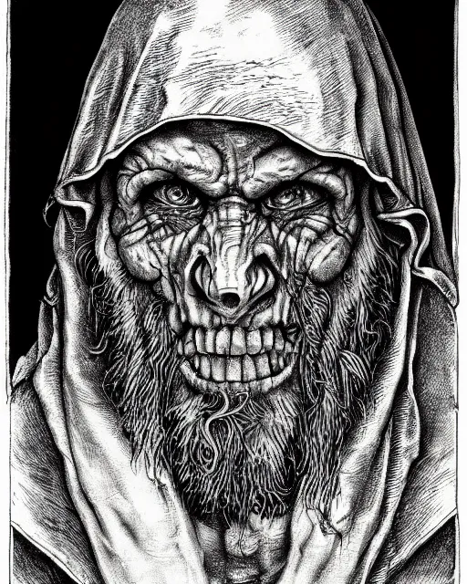 Image similar to orc, hyper realism, fine details, deviantart artstation, extremely detailed, black and white, very sharp, in the style of albrecht durer, etching,