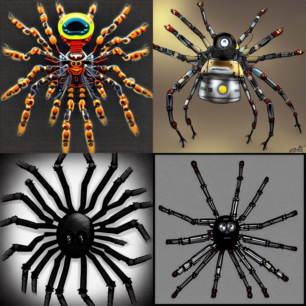 Prompt: a robot spider hybrid, digital art in style of James Montgomery Flagg