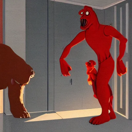 Prompt: the scp foundation mtf fighting off evil clifford the big red dog in a dark laboratory hallway, intricate, dramatic lighting, elegant, hyper realistic, smooth, highly detailed, ralph mcquarrie
