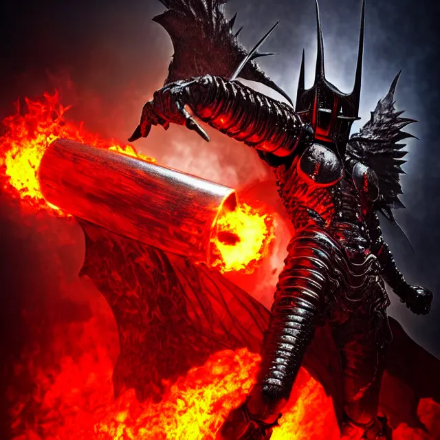 Image similar to hell knight with firepowers, highly detailed, 4 k, hdr, smooth, sharp focus, high resolution, award - winning photo, anne stokes, photorealistic, digital art