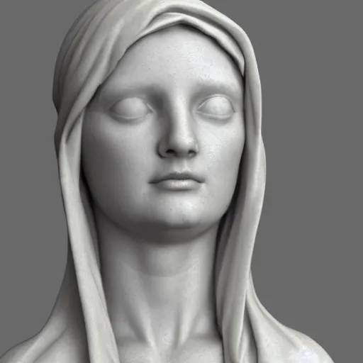 Image similar to a marble sculpture of the veiled virgin, subsurface scattering, !face, !female, physically based rendering, photo realistic, top light , dark background