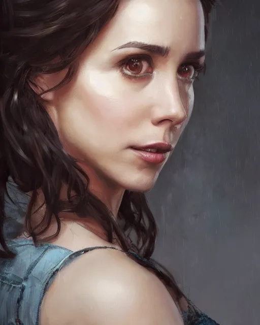 Image similar to a portrait painting of lacey chabert / linda cardellini / alison brie oil painting unreal 5 daz. rpg portrait, extremely detailed artgerm, greg rutkowski, alphonse mucha, vladimir volegov, adolphe bouguereaum