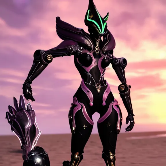Prompt: cinematic detailed, close up, full body, front shot, of a beautiful saryn prime female warframe, that's a beautiful stunning anthropomorphic robot female dragon with metal cat ears, sassy pose, standing on the beach at sunset, metal cat paws as feet, thick warframe legs, detailed arms, sharp claws, slick pink armor, streamlined white armor, long elegant tail attached to her back end, two arms, two legs, detailed warframe fanart, destiny fanart, macro art, dragon art, furry art, realistic digital art, warframe art, Destiny art, furaffinity, DeviantArt, artstation, 3D realistic, 8k HD, octane render