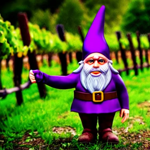 Image similar to purple gnome controlling spirits to fight off tree people in a winery. fantasy