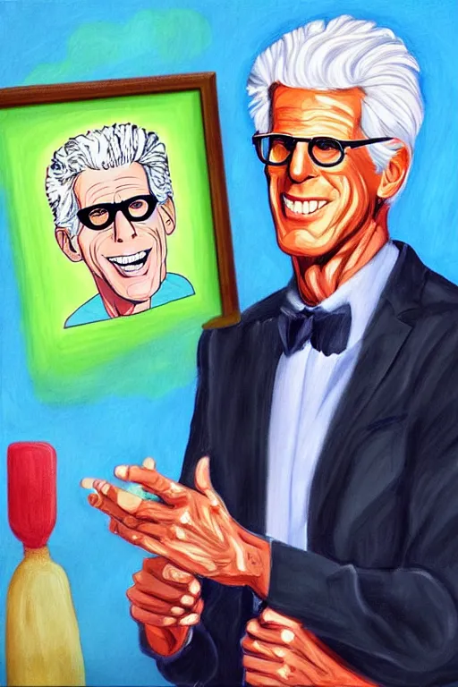 Prompt: a painting of ted danson in the good place, art by diego fazio