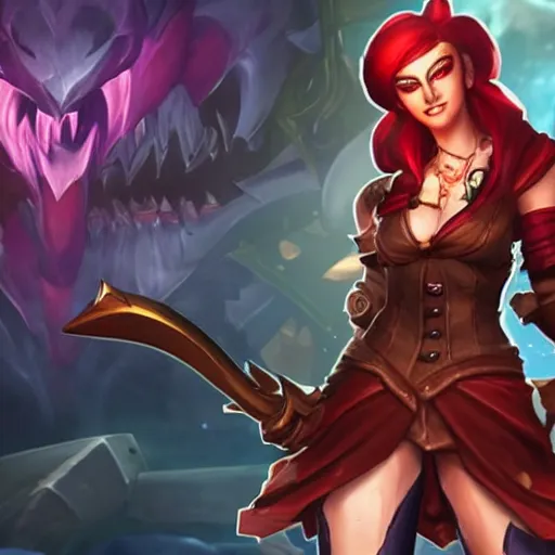 Prompt: the new league of legends skin for Miss Fortune is called Demon Pirate