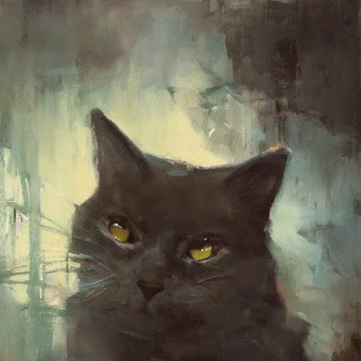 Image similar to cat with nick offerman face, jeremy mann painting