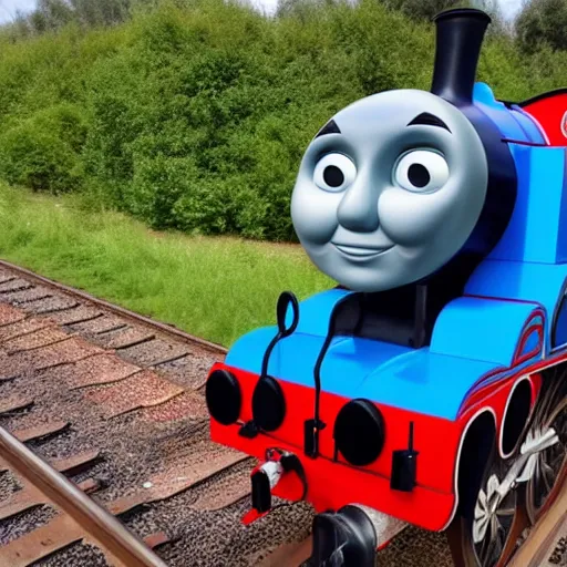 Image similar to thomas the tank engine chasing school children through a field that is on fire