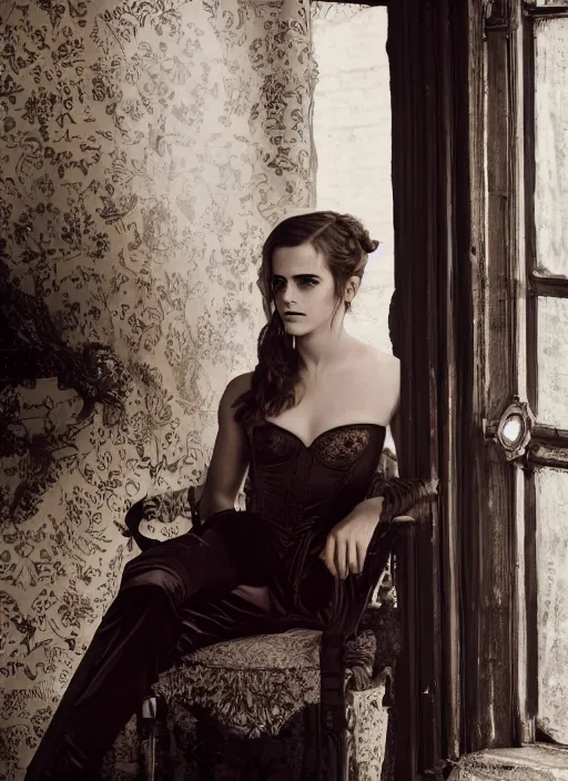 Prompt: Emma Watson for Victorian Secret, sitting on a chair, full length shot, extremely detailed, XF IQ4, 50MP, 50mm, f/1.4, ISO 200, 1/160s, natural light, Adobe Lightroom, rule of thirds, symmetrical balance, depth layering, polarizing filter, Sense of Depth