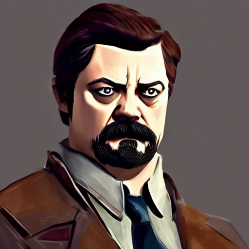 Prompt: ron swanson in dishonored concept art