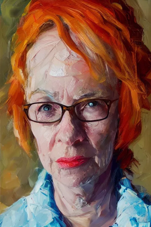 Image similar to palette knife oil painting portrait of geraldine granger, a kind hearted mental health professional who works as a social worker, extreme detail, artstation trending, artgerm, deviant art, octane, substance, art history 8 k