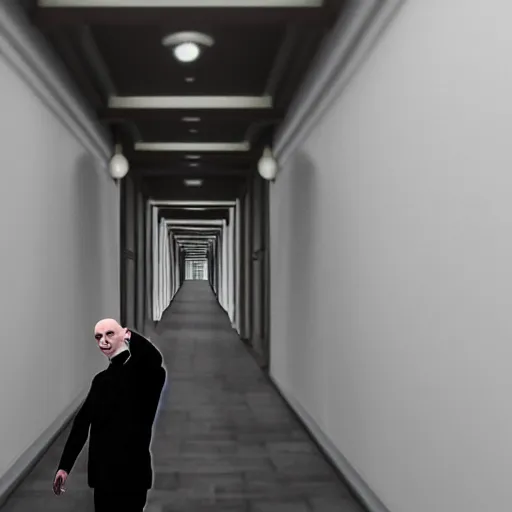 Prompt: Voldemort taking a selfie in the backrooms hallway, liminal spaces hallway, realistic selfie photo selfie,