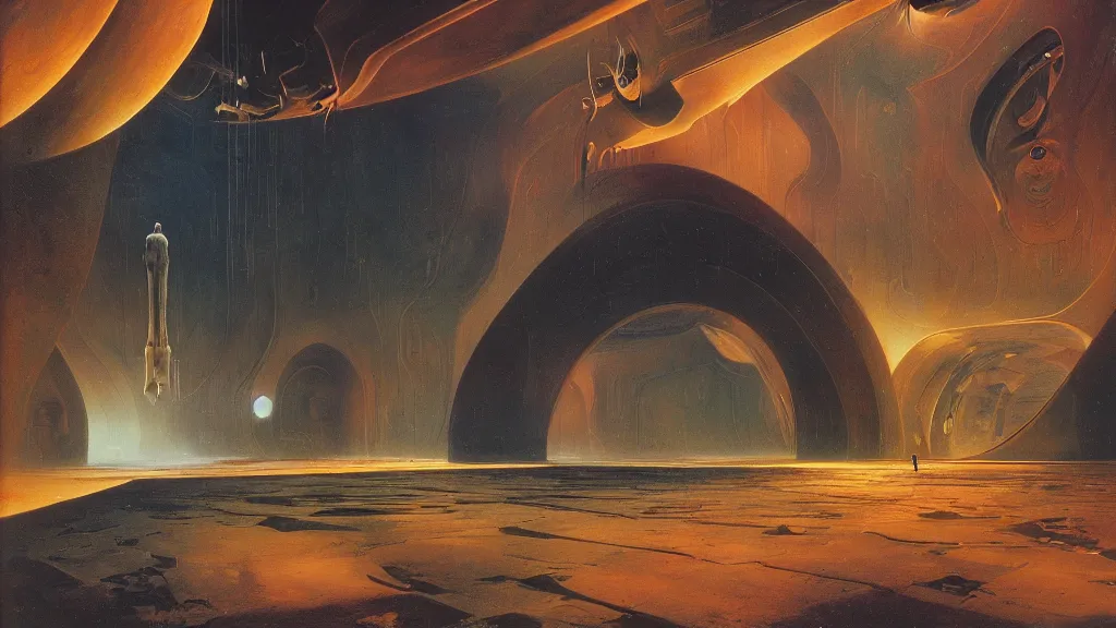 Prompt: otherworldly atmosphere of emissary space by arthur haas and bruce pennington and john schoenherr, cinematic matte painting buildings by zaha hadid and james turrell