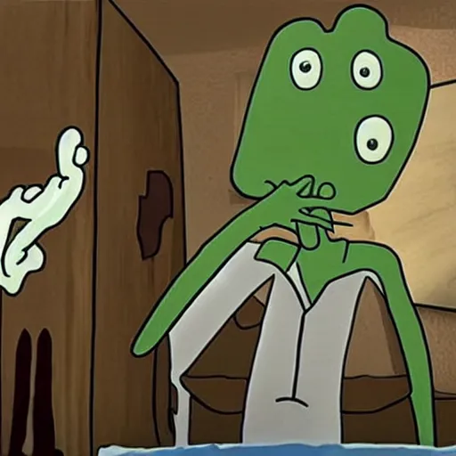 Prompt: a still of Willem dafoe in salad fingers animation