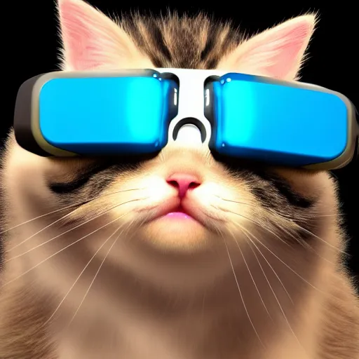 Image similar to crypto trading lyoki kitten from the future, wearing a cool vr headset 8 k hyperrealistic, trending on artstation