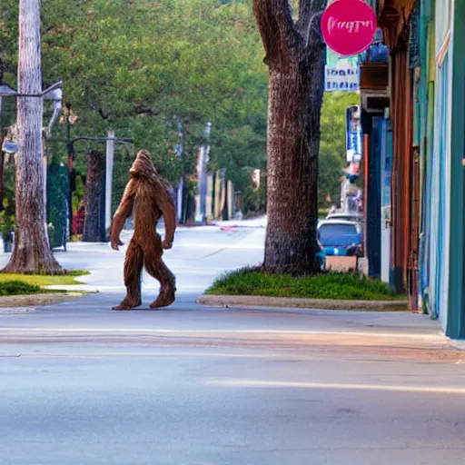 Image similar to bigfoot walking down the street in downtown Pensacola Florida