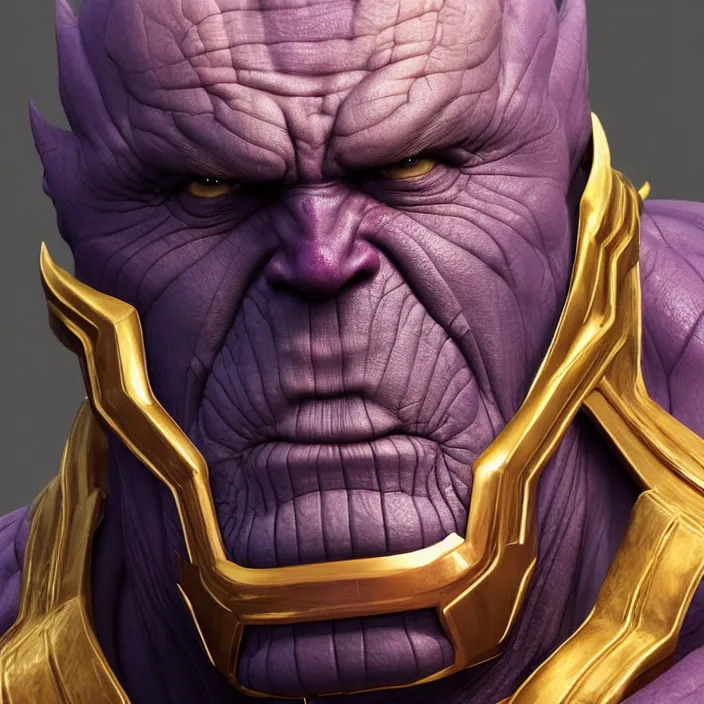 Image similar to thanos, au naturel, hyper detailed, digital art, trending in artstation, cinematic lighting, studio quality, smooth render, unreal engine 5 rendered, octane rendered, art style by klimt and nixeu and ian sprigger and wlop and krenz cushart