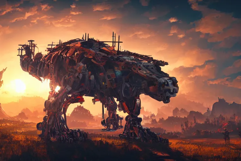 Image similar to sawtooth machine mecanical creature robot of horizon forbidden west horizon zero dawn radiating a glowing aura global illumination ray tracing hdr fanart arstation by ian pesty and alena aenami artworks in 4 k