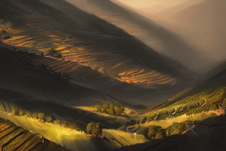 Image similar to douro valley, highly detailed, digital painting, artstation, concept art, sharp focus, illustration, artstation, art by artgerm and greg rutkowski