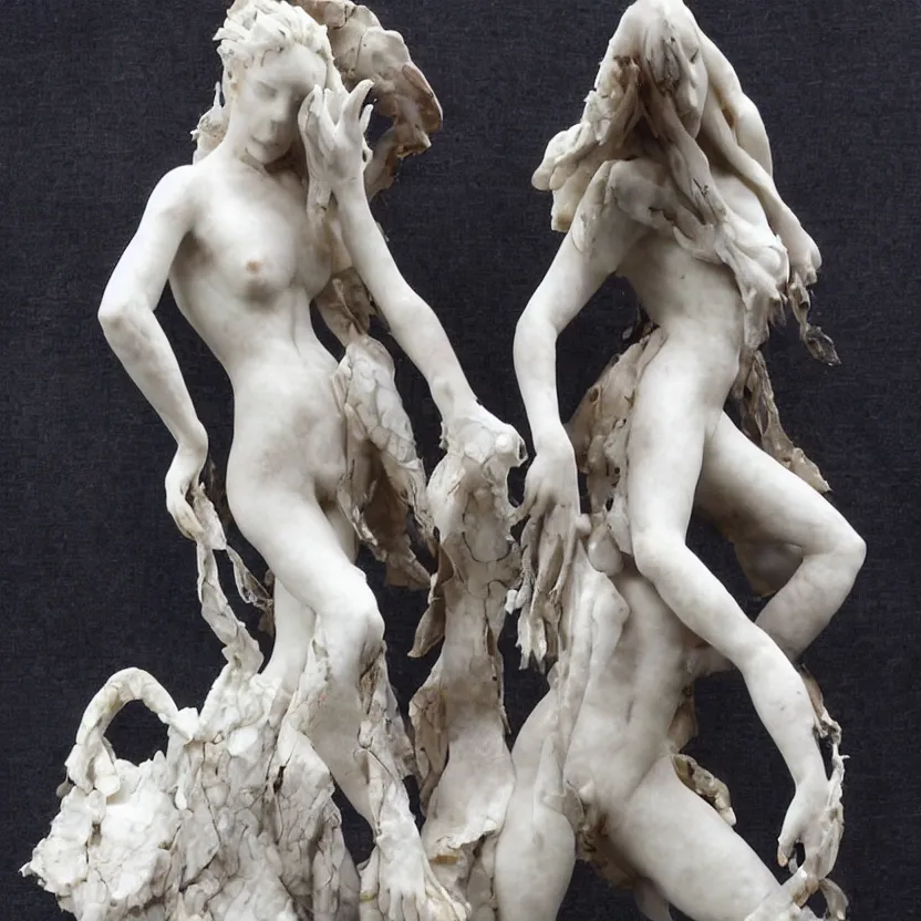 Image similar to A beautiful marble statue. Feathers and leather. Hell and heaven. by Yasushi Nirasawa.