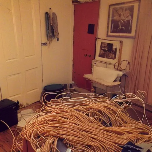 Prompt: why is my bedroom full of spaghetti?,