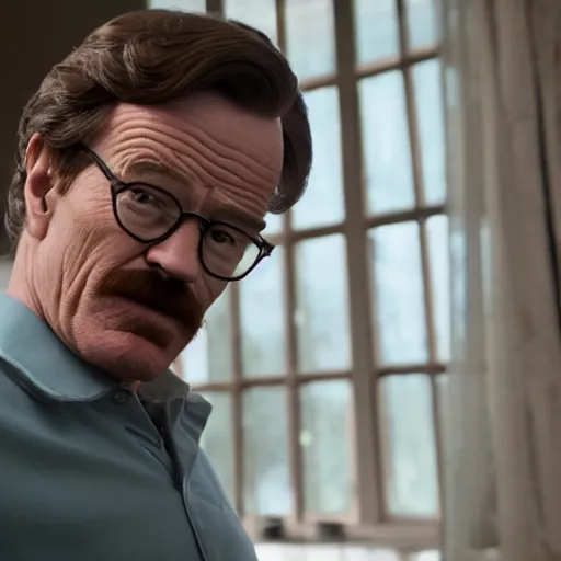 Image similar to Bryan Cranston dressed up as Ned Flanders for The Simpsons Live Action Movie film still, 4k resolution, 8k resolution, HD Quality, highly detailed, very detailed, detailed, studio quality lighting, digital art, trending on artstation, film still