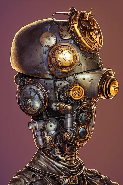 Image similar to steampunk helmet fantasy art mask robot ninja stylized digital illustration sharp focus, elegant intricate digital painting artstation concept art global illumination ray tracing advanced technology chaykin howard and campionpascale and cooke darwyn and davis jack