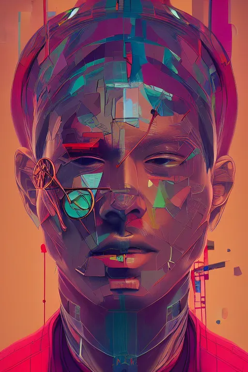 Image similar to abstract portrait, cyberpunk art, floating detailes, very detailed face, leaves by miyazaki, colorful palette illustration, kenneth blom, mental alchemy, james jean, pablo amaringo, naudline pierre, contemporary art, hyper detailed