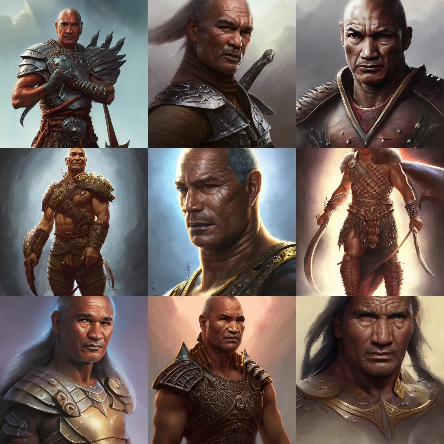 Image similar to warrior, temuera morrison, D&D, fantasy, portrait, highly detailed, digital painting, trending on artstation, concept art, sharp focus, illustration, art by artgerm and greg rutkowski and magali villeneuve