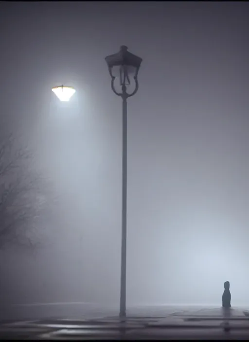 Image similar to a lonely duck under a street light, fog, still from a movie by bong joon - ho