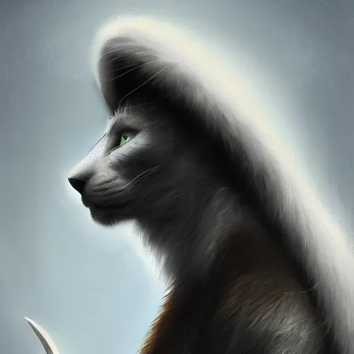 Image similar to portrait of a white panter with a very long fur and wizard hat, fantasy, trending on artstation, heroic pose, illustration, highly detailed, simple, 8k