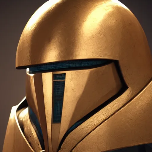 Image similar to realistic crusader helm design inspired by star wars, epic scale, character concept art, face symmetry, intricate accurate details, artstation trending, octane render, cinematic color grading, soft light, rule of thirds, golden ratio, like a professional model, cinematic, 8 k, clear.