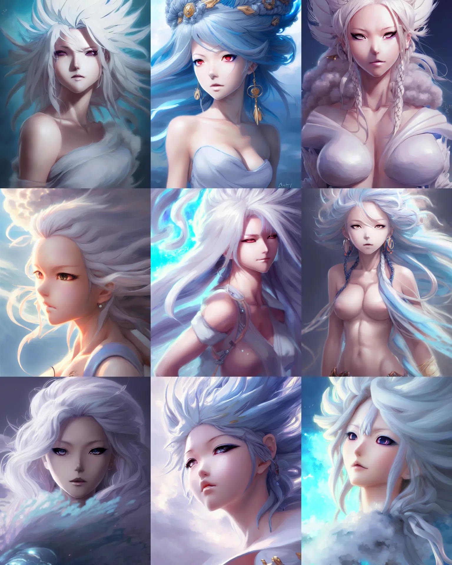 Prompt: character concept art of an anime stormy cloud goddess | | cute - fine - face, pretty face, realistic shaded perfect face, fine details by stanley artgerm lau, wlop, rossdraws, james jean, andrei riabovitchev, marc simonetti, and sakimichan, seoul, south korea, trending on artstation