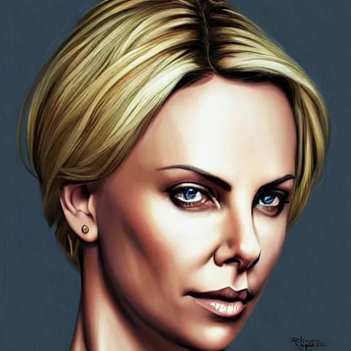 Prompt: charlize theron, highly detailed, portait, character art by fiona staples.