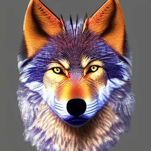 Prompt: golden wolf with glowing purple eyes