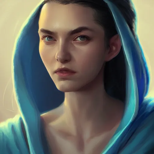 Image similar to portrait, young female high wizard in blue robes, dramatic lighting, cinematic, establishing shot, extremly high detail, photo realistic, cinematic lighting, post processed, concept art, artstation, matte painting, style by eddie mendoza, raphael lacoste, alex ross