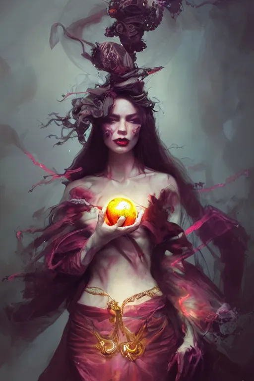 Image similar to beautiful girl necromancer, witch - doctor covered with velvet exploding into organic velvet, angels, 3 d render, hyper realistic detailed portrait, holding magic ball, ruan jia, wlop. scifi, fantasy, hyper detailed, octane render, concept art, peter mohrbacher