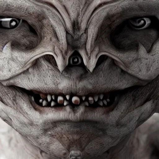 Prompt: Closeup of a humanoid creature's face with large fangs, it has transparent skin, white skin, creepy pasta, realistic