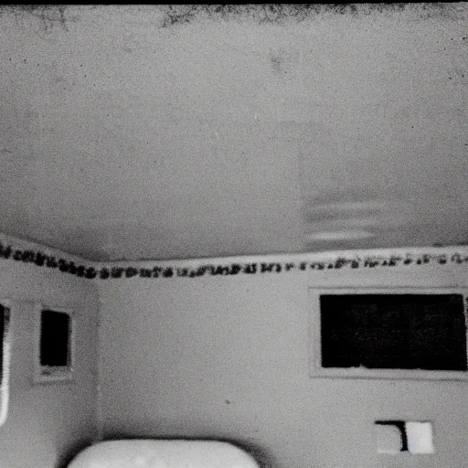 Prompt: a picture taken on an old photo with a bad bitrate inside of a cabin, there is mold all over the cabin floor, 2.2mm Lens.