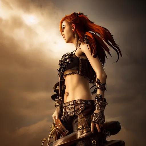 Prompt: full body pose, hyperrealistic photograph of a beautiful pirate woman, dim volumetric lighting, 8 k, octane beautifully detailed render, extremely hyper detailed, intricate, epic composition, cinematic lighting, masterpiece, trending on artstation, very very detailed, stunning, hdr, smooth, sharp focus, high resolution, award, winning photo, dslr, 5 0 mm