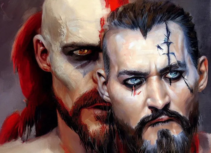 Image similar to a highly detailed beautiful portrait of johny depp as kratos, by gregory manchess, james gurney, james jean