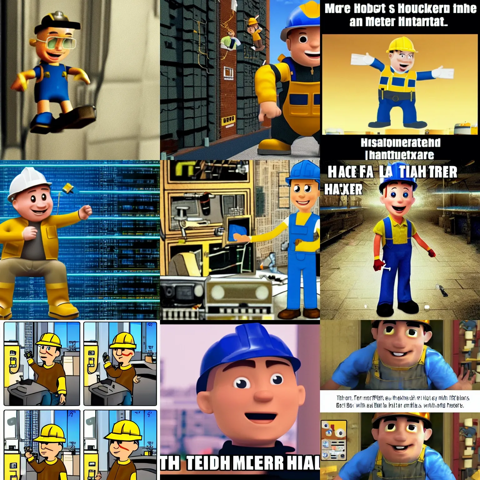 Prompt: bob the builder as a hacker in the matrix