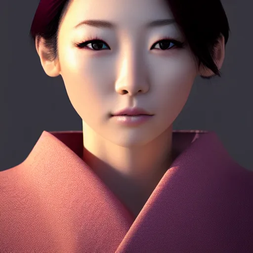 Image similar to pretty Japanese woman, headshot, 3/4 face turn, soft lights, photorealistic