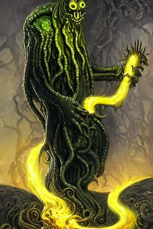 Image similar to Hastur drinking a can of Natural Light Beer, character art, concept art, painting by Gerald Brom, the king in yellow, eldrich tentacle monster